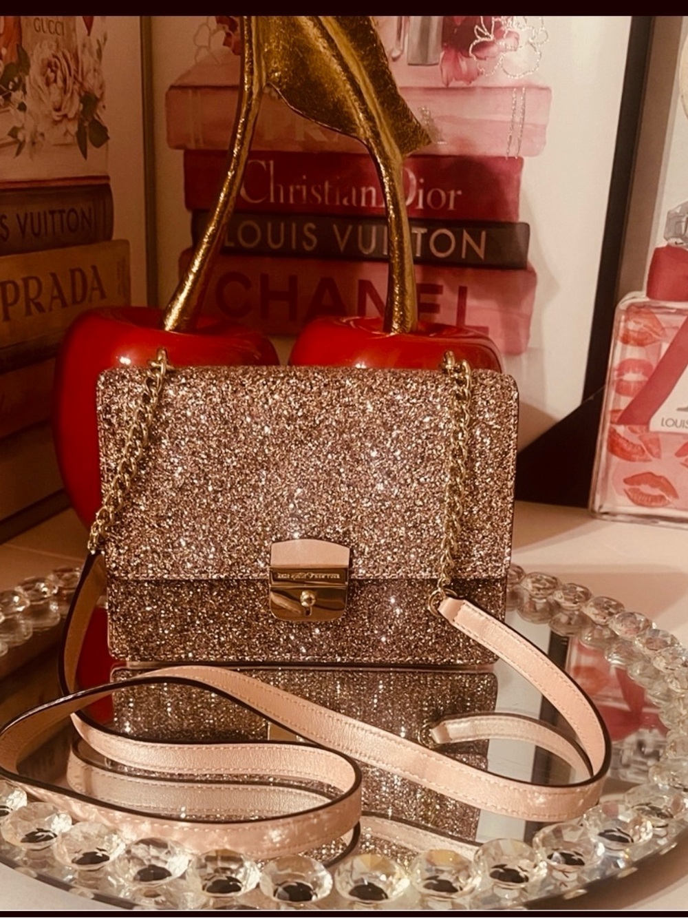 Kate Spade NWOT rose gold Glittery Pink Crossbody Bag - Picture 7 of 13